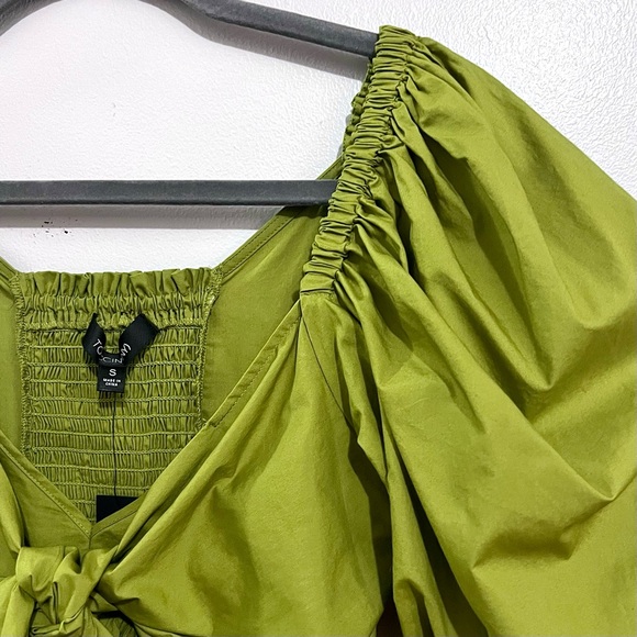 NWT Toccin Front-Tie Bubble Hem Poplin Blouse in Cactus Green MSRP$265 - Picture 5 of 16
